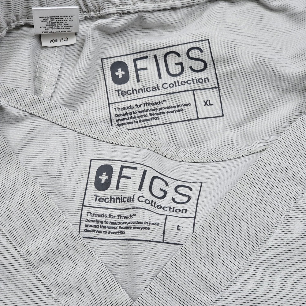 Figs Scrub Set Mens L Leon Top XL Cairo Cargo Pants Light Gray Stripe Technical - Picture 7 of 14